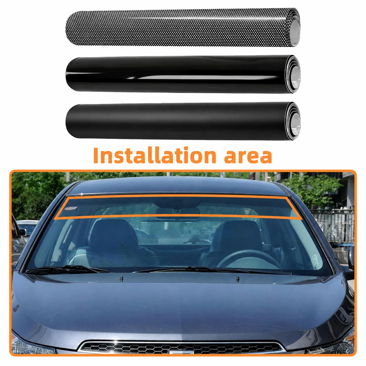 Yitong 1PC Car Windshield Sunshade Strip Sticker Matte Gloss Mesh Black Sunshade Film Windshield Anti UV Protection Decoration