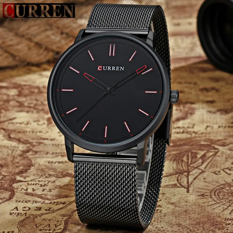 2024 Top Luxury brand CURREN 8233 Watches Men Stainless Steel Mesh strap Quartz-watch Ultra Thin Dial Clock relogio masculino