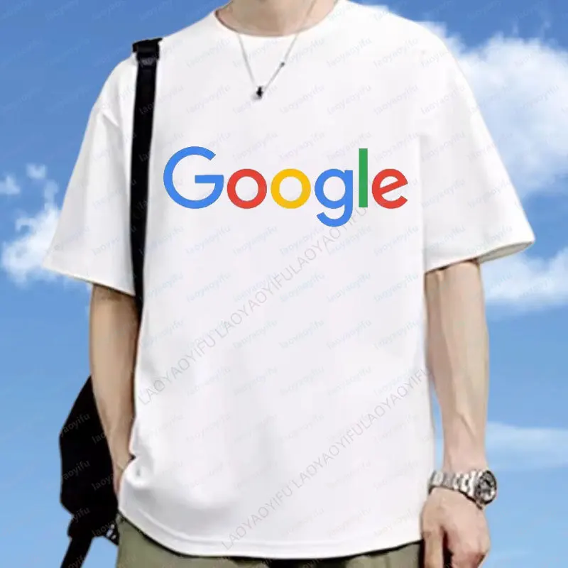 Camiseta de Poliéster Google Preço Acessível Camisetas de Manga Curta Estampadas para Entusiastas da Ciência e Fãs de Computadores Camisa Oversize Roupas Masculinas