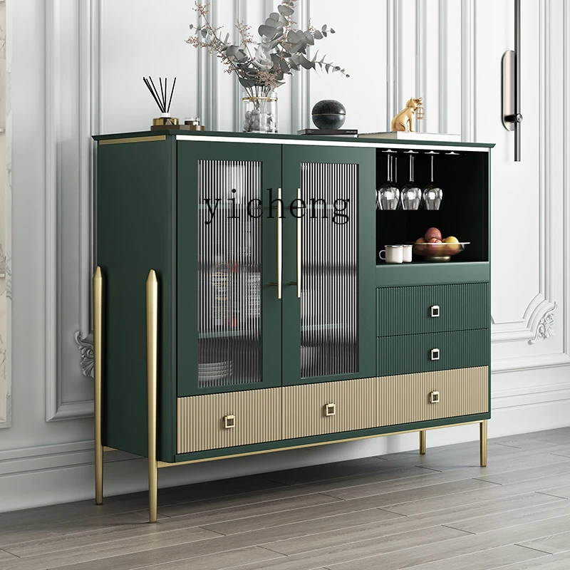 ZC Sideboard Cabinet Solid Wood Tea Cabinet Restaurant Multi-Function Storage Wine Cabinet Minimalist Tempered Glass Door