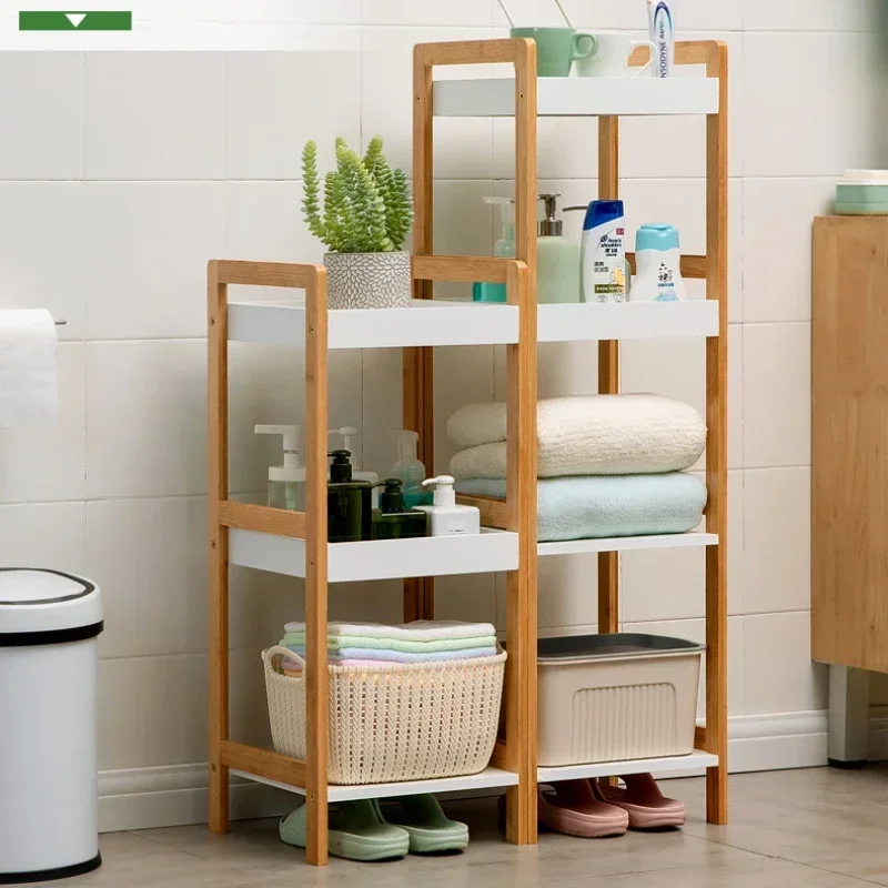 Bathroom Kitchen Home Storage 4-Layer Wooden Shelves, Two Color Stitching,Storage Holders, Functional Elegance for Organization