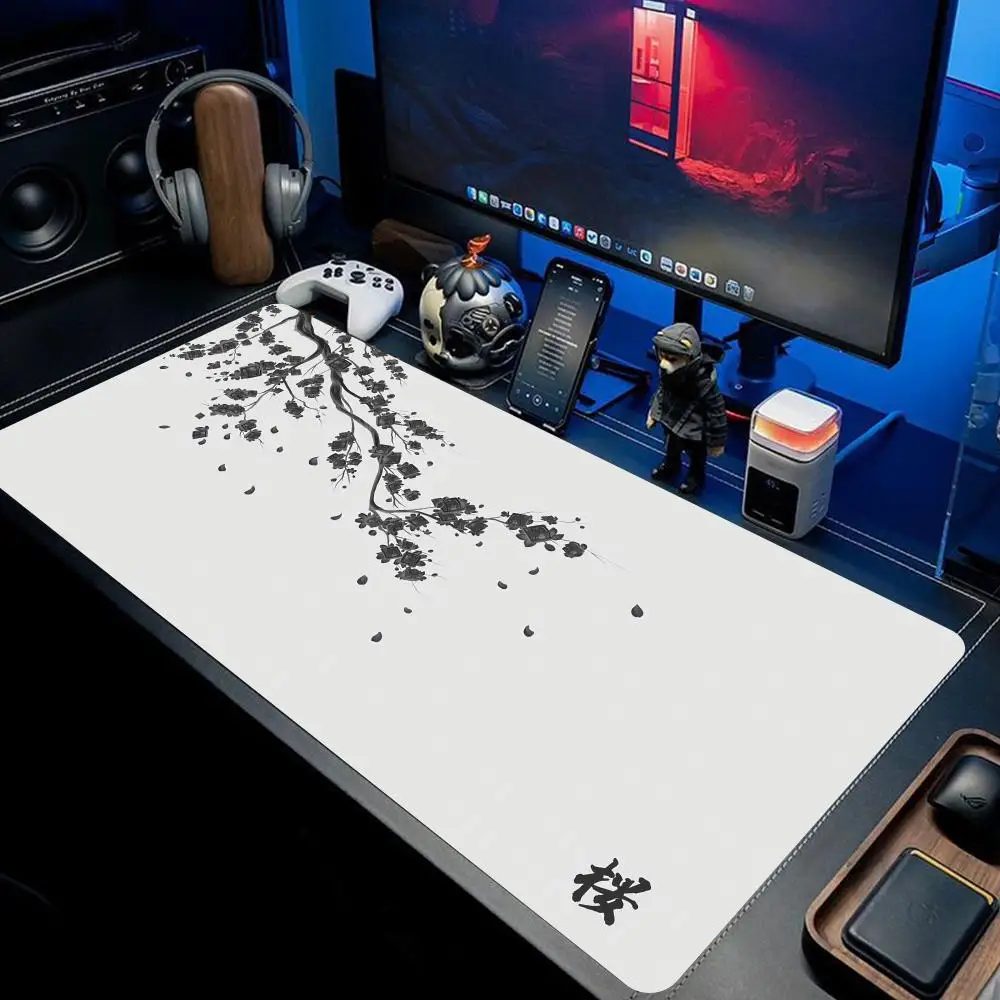

Japanese Style Pink Sakura Mouse Pad Black White XXL Gaming Office Mats Large Desk Mat Torii Art Rugs Laptop Gamer Table Cushion