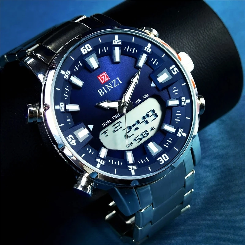 Fashion Sports Dual Display Mens Wrist Watches Men Reloj Hombre Casual Quartz Watch For Male Stainless Steel Chronograph