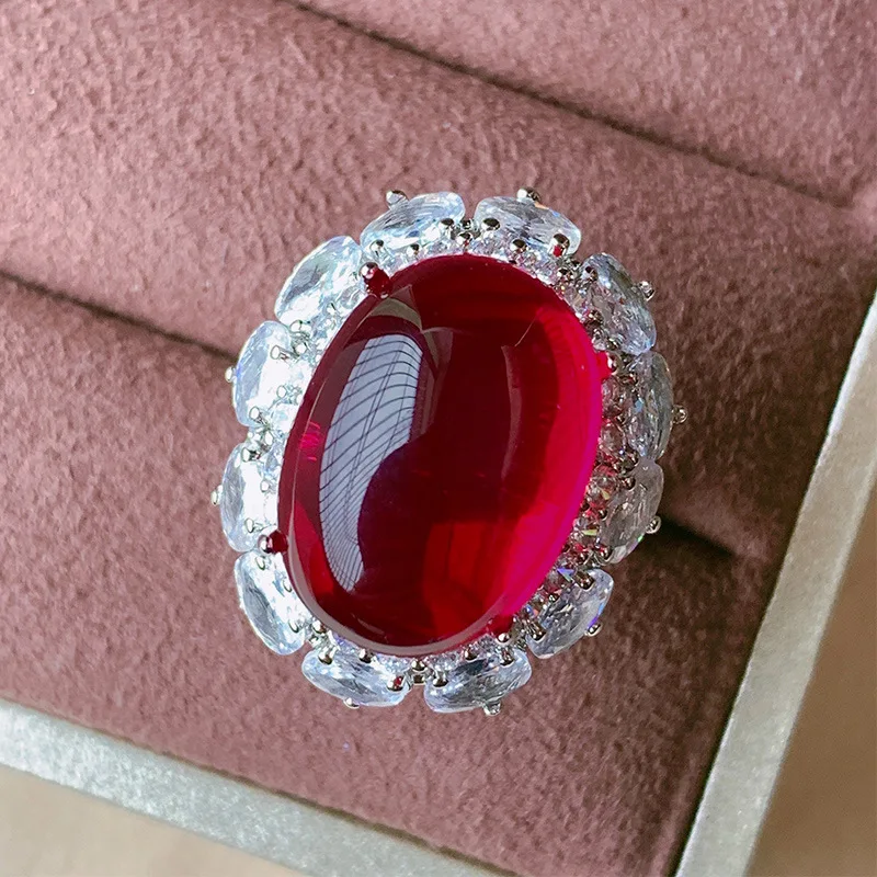 Jewelry European and American Pigeon Blood Red Corundum Plain Surface Light Luxury Suit Pendant 18*20 Ring 13*18