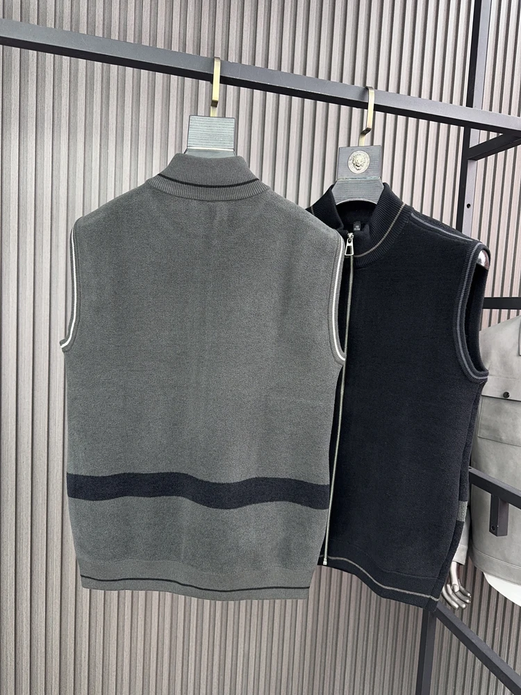 Kardigan męski z dzianiny Pampa& SVIP, wysokiej jakości, ocieplany, casualowy, ze stójką, zapinany na zamek, kamizelka na jesień i zimę.