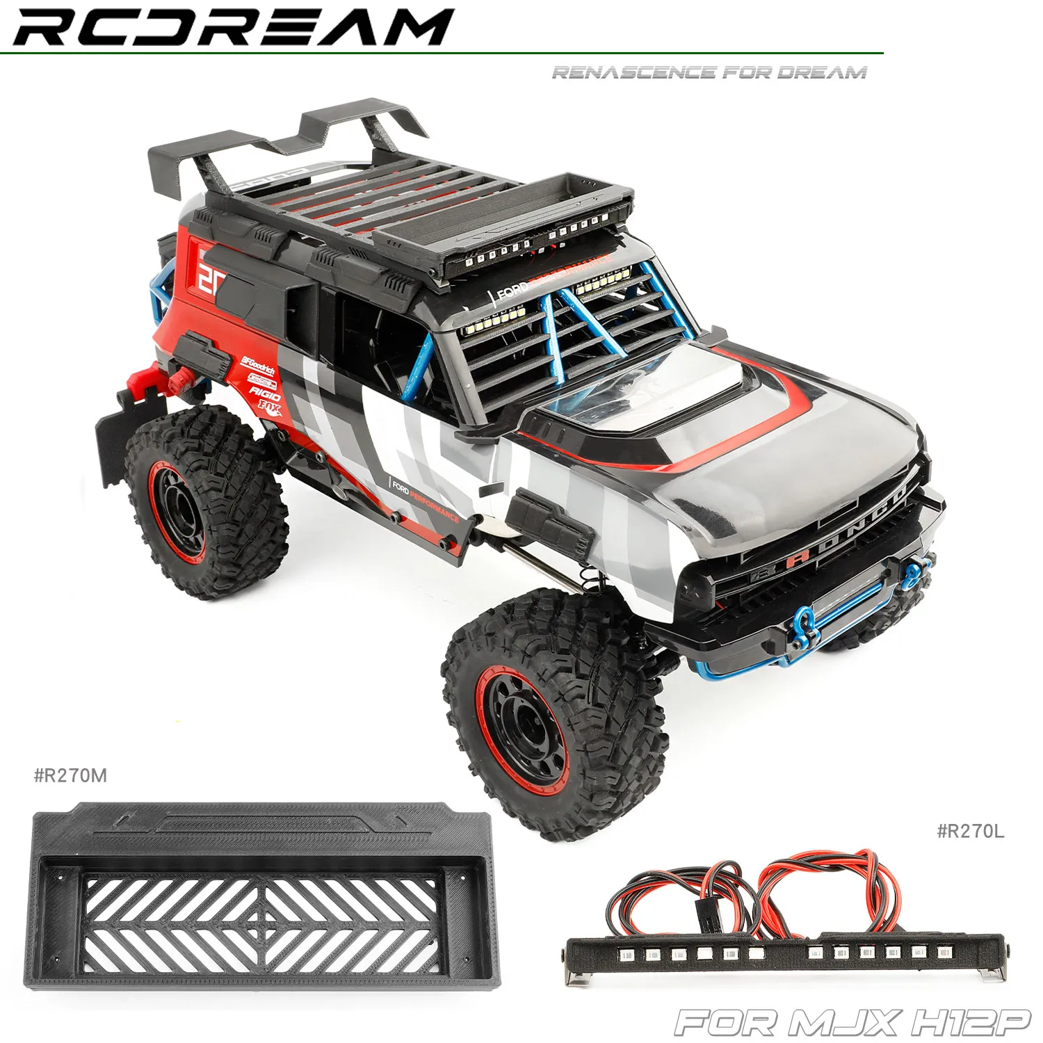 RCDream 1/12 Spotlight Guard Cover With Roof Rack and Roof-Mounted Spotlight 26PCS-LED for H12P