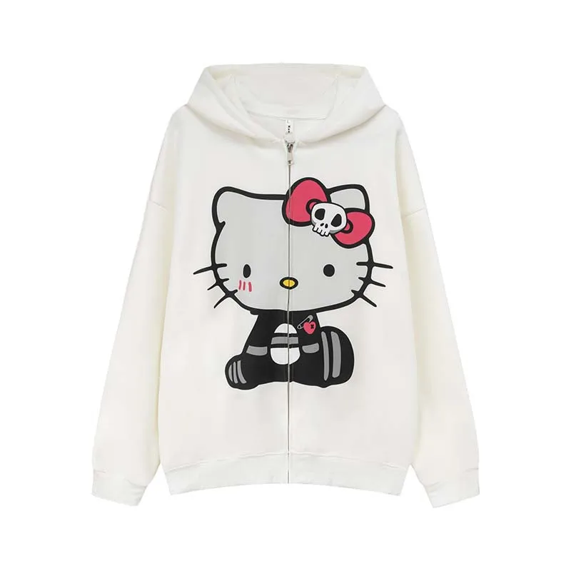 Sudadera de Hello Kitty, cárdigan, abrigo, Sudadera con capucha, cremallera, marca holgada de moda, ropa de otoño e invierno, ropa de vacaciones de dibujos animados, regalo