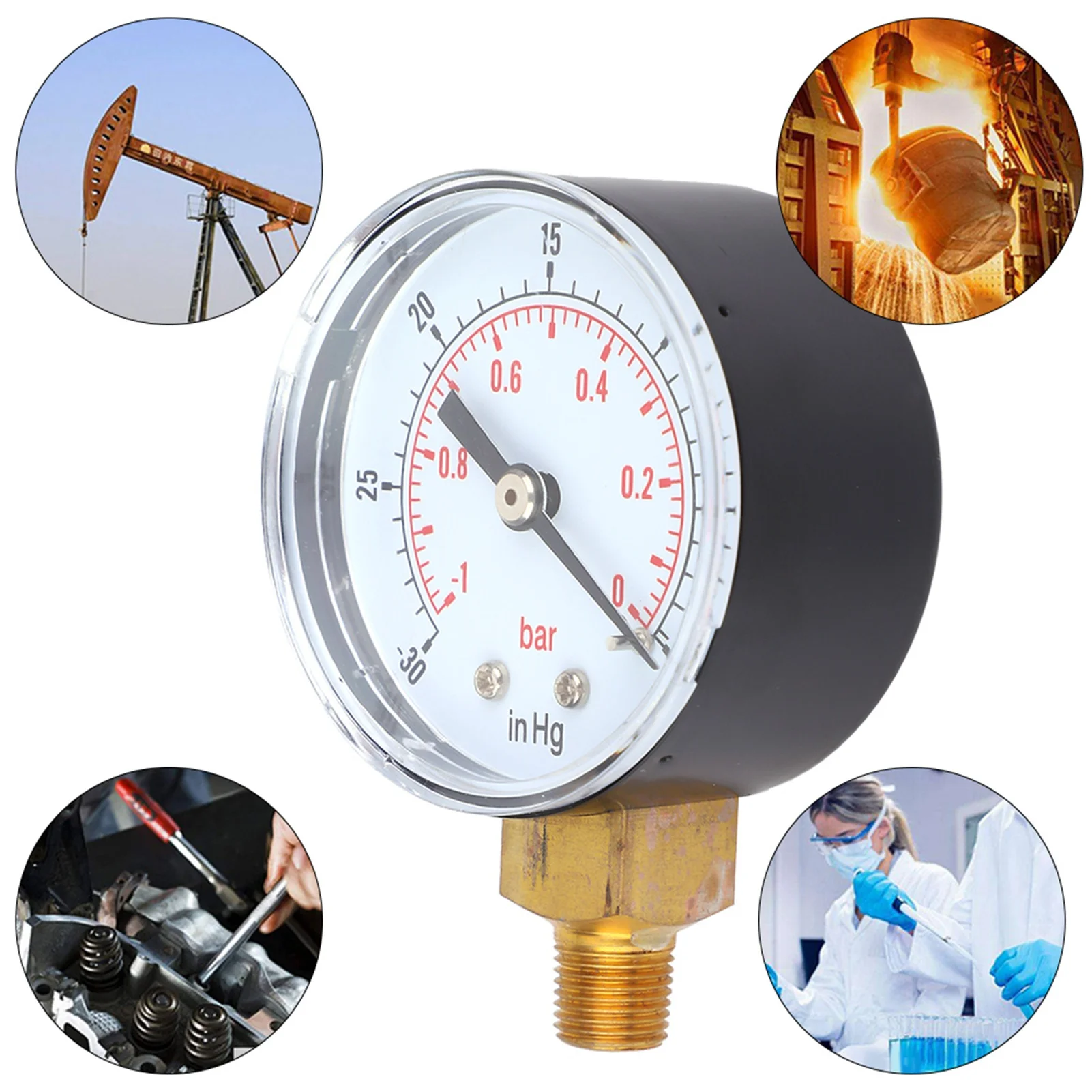 Vacuum Gauge Bottom Connect Vacuum Gauge -1-0Bar -30-0inHg 50mm 1/8 BSPT Bottom Connection for  Water Oil