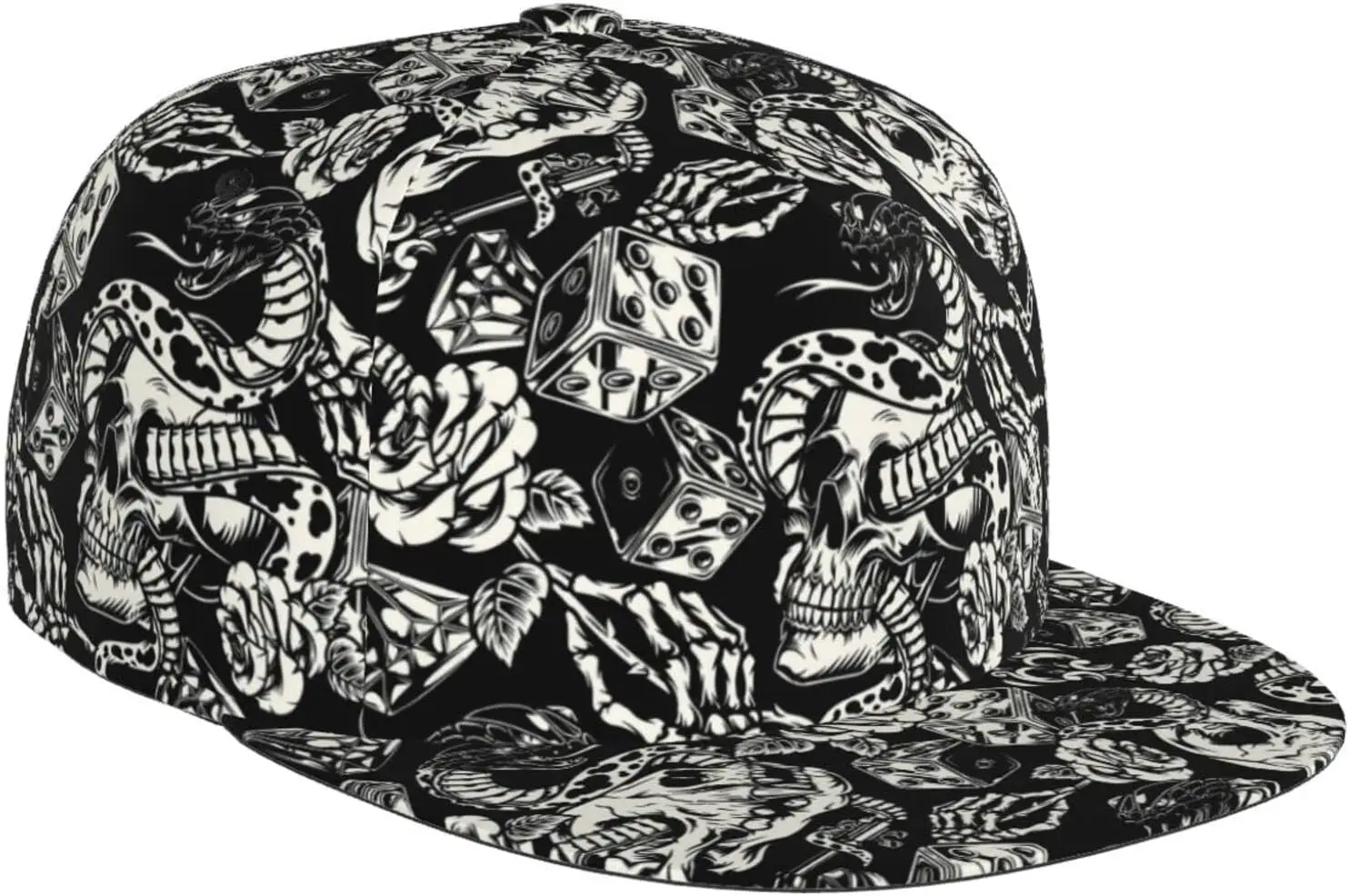 Stylish Skull Adjustable Snapback Hat for Men and Women Sun Cap, Hip Hop Cap Baseball Cap Flat Bill Brim Hat