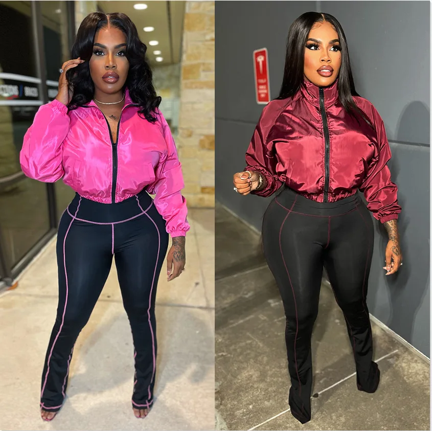 

Женский комплект из 2 предметов для фитнеса, однотонные укороченные куртки на молнии, узкие спортивные штаны, одинаковый комплект, осень-зима 202, спортивные спортивные костюмы