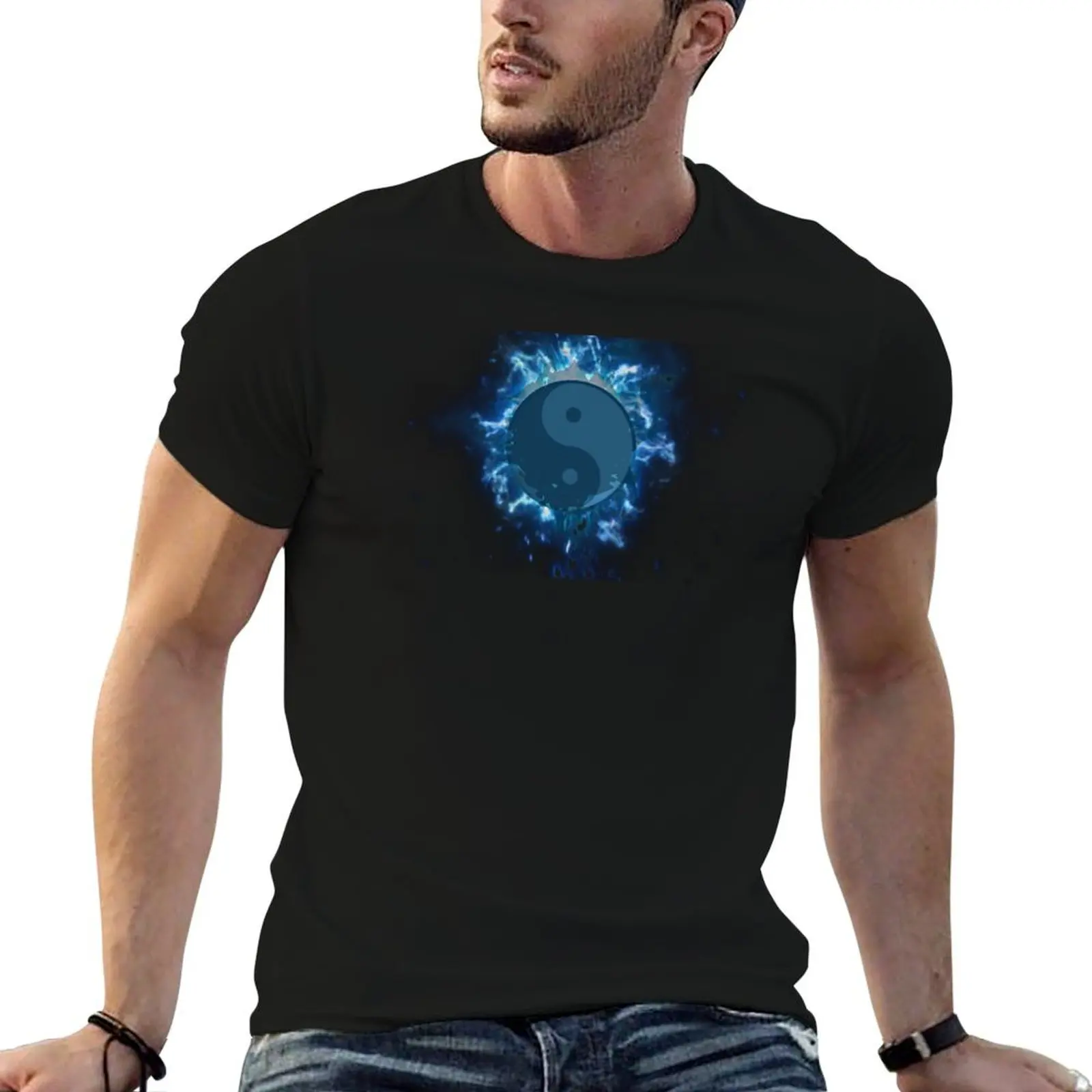 Blue Flaming Yin Yang T-Shirt Lightweight Sport Basic T-Shirt
