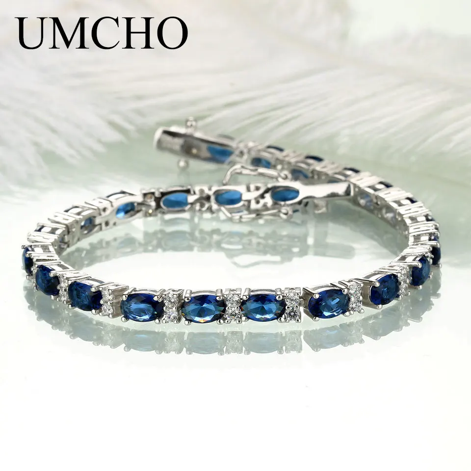 

19CM Sapphire Glass Oval Design Chain Bracelet Silver Tennis Bracelets