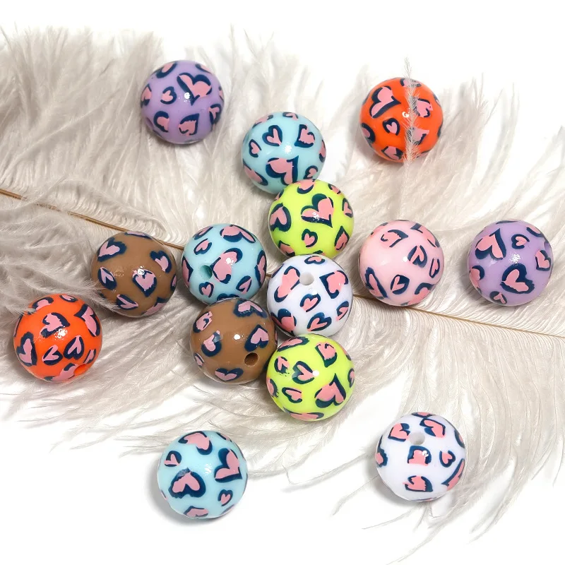 Fresh New Colorful Love Heart Leopard Round Gumball Jewelry Beads 16mm 100pcs Fit Bracelet Necklace Earring Ornament Accessories