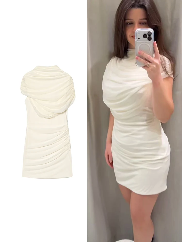 2026 novas mulheres vestido sem mangas moda em camadas decoração magro vestido curto senhoras elegante malha emenda sólido vestido de festa