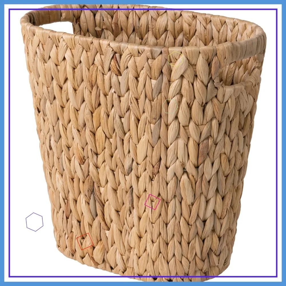 

Handwoven Water Hyacinth Trash Can with Built-in Handles, Wicker Garbage Bin for Bedroom Bathroom, 1 Pack