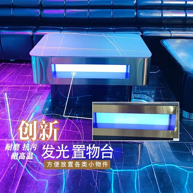 Luminous coffee table metal integrated light luxury club bar KTV coffee table glass rock plate stainless steel special tea table