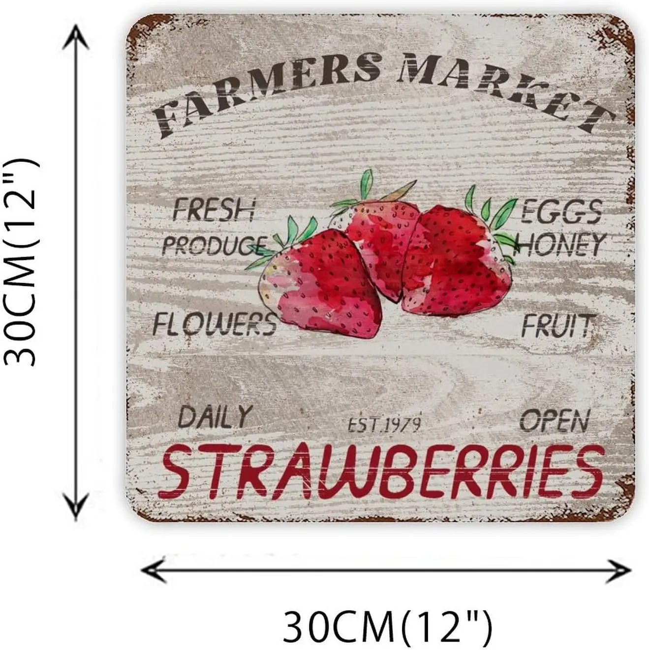 Novelty Metal Sign Retro Strawberries Tin Plaque Farmers Market Fresh Fruit Metal Wall Decor Art Home Signage Country