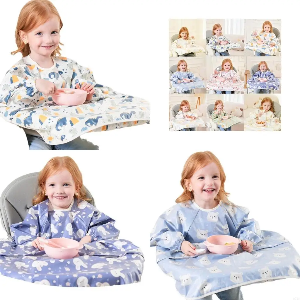 

97BE Детский нагрудник для детей от 8 месяцев до 5 лет с закрывающим рукавом для стульчика для кормления, мягкая и возможность