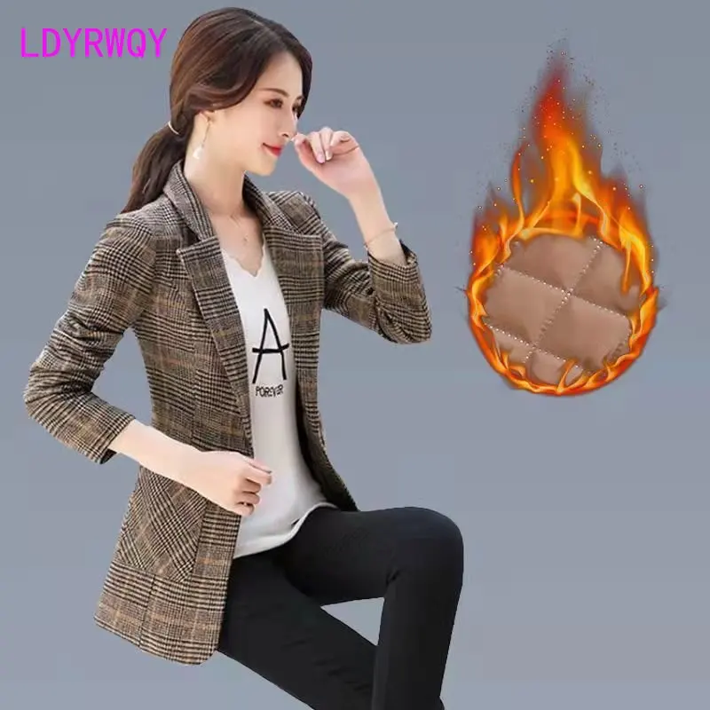 2022 New Spring and Autumn Suit Coat Women's Korean Checked Top Slim Fit