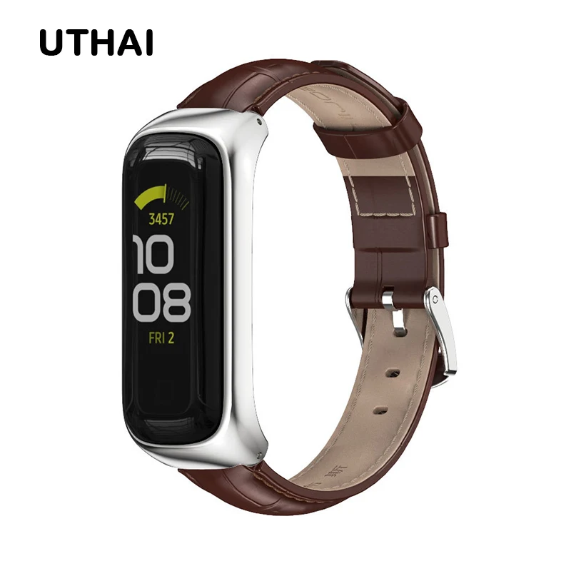 UTHAI Leather Strap for Samsung Galaxy Galaxy Fit 2 Smart Watch Strap Cow Leather Wrist Strap Comfortable and Breathable S54