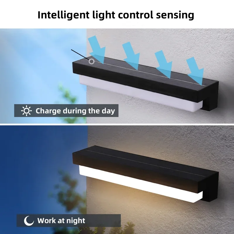 Solar LED  Outdoor  Lights Garden Balcony Waterproof Decor Solar Powered Lamp Porch Stairs Energy-saving Three-color Wall Light