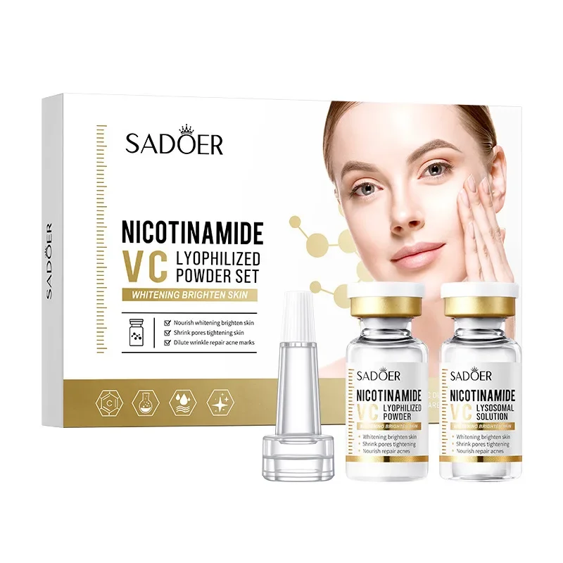 Niacinamida Whitening Face Serum Set, liofilizado, encolher poros, hidratação, iluminar, anti-envelhecimento, anti-rugas, cuidados com a pele