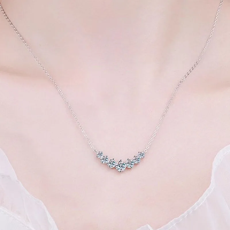 2023 New Trend Personalized U Smile Smiling Moissanite Necklaces For Women Fashion Silver Color Clavicle Chain Necklace Jewelry