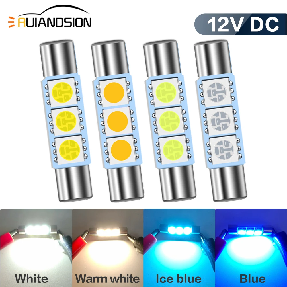 

2 шт., Автомобильные светодиодные лампы C5W, теплый белый свет, 28 мм, 31 мм, 3SMD 5050