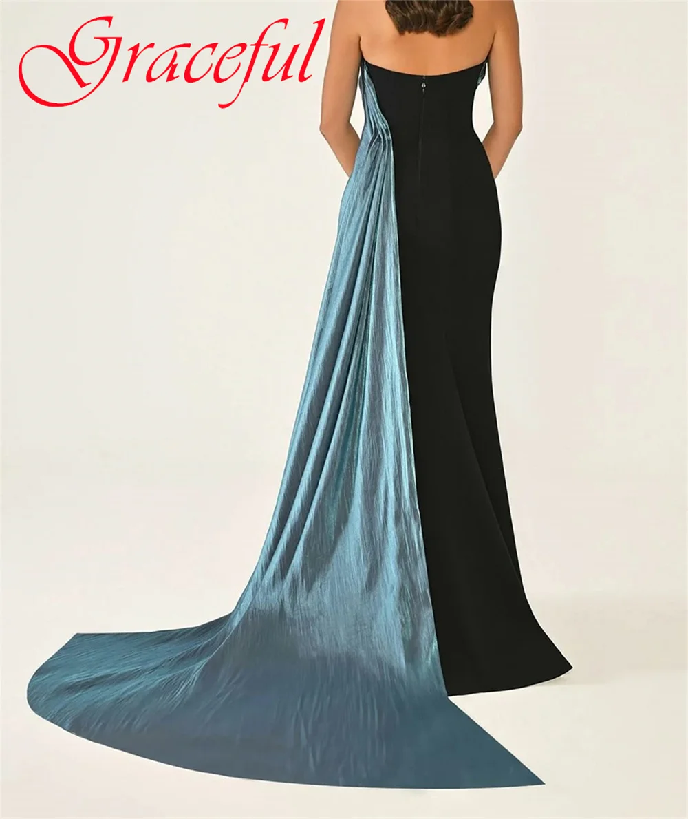 فستان سهرة جيرسي أسود رقيق مخصص أنيق بدون حمالات بدون أكمام لحفلات العودة للوطن كلاسيكي بسحاب خلفي للحفلات