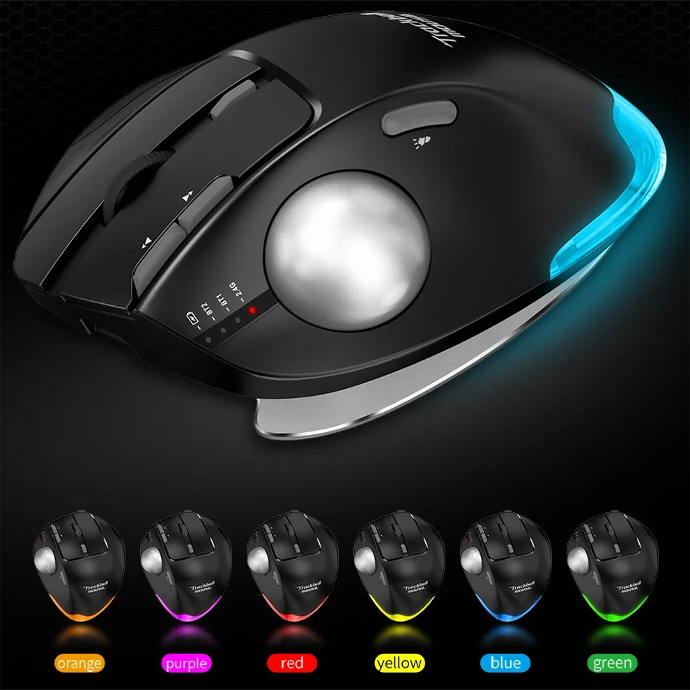 Ergonomic Trackball Wireless Mouse 2.4G+Bluetooth 0°/18° Switching RGB Silent Macro Programmable Gaming Mice For Laptop Computer