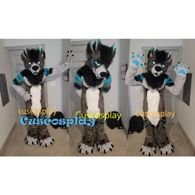 

Christmas Halloween Long Fur Husky Dog Fox Fursuit Furry Mascot Costume Suit Cosplay Fancy Dress Adult Outdoor Outfit Fur Suit