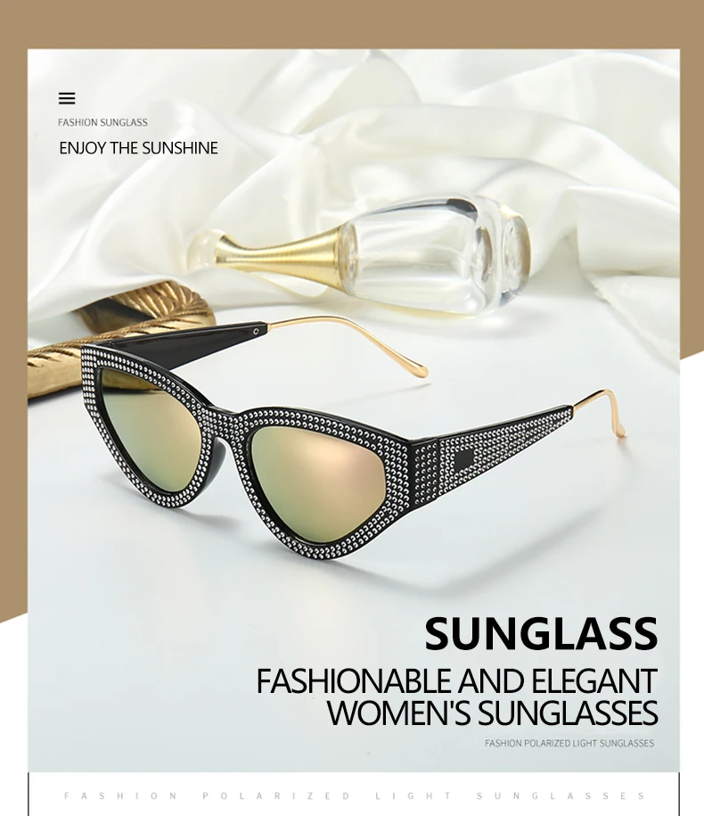 Stilvolle Voll-Diamant Katzenaugen-Sonnenbrille für Damen Unisex Internet-Berühmtheit Streetstyle-Brille 5127 – Detail 3