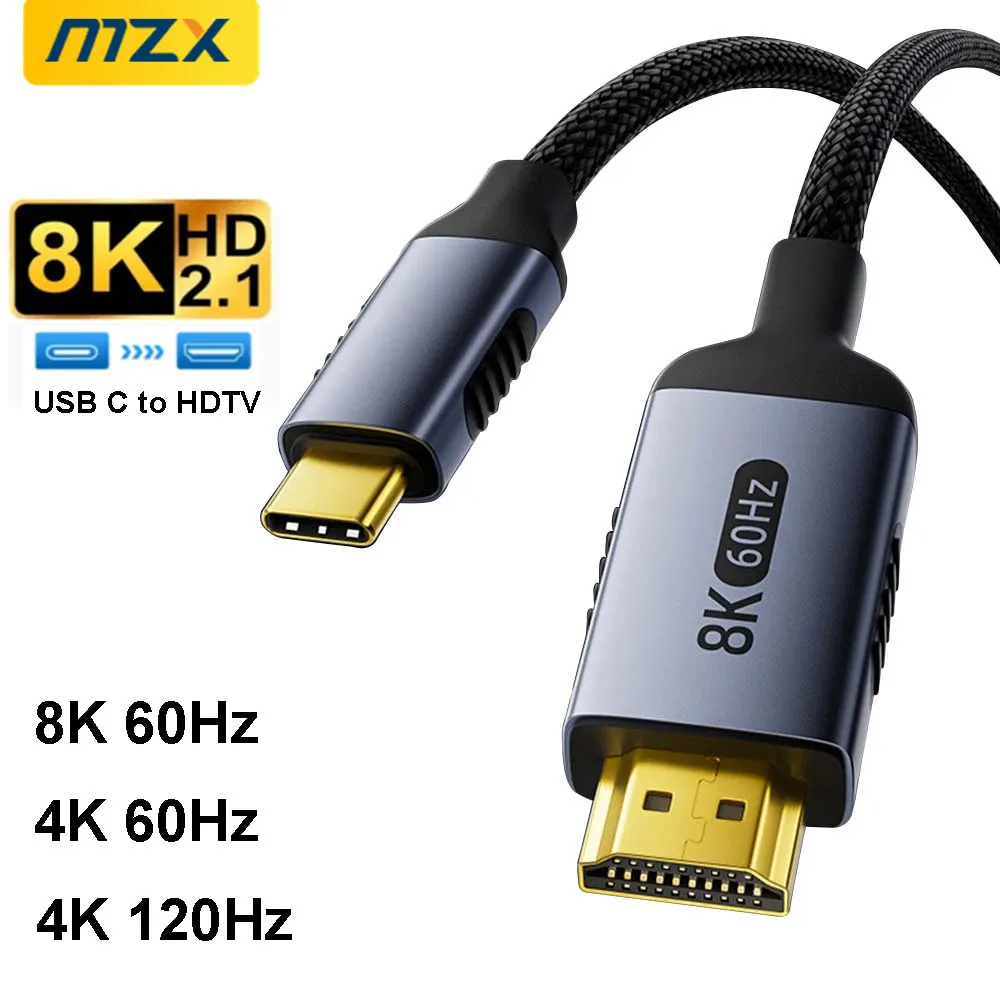 

Кабель-адаптер USB-C на HDMI MZX 8K 4K 60 Гц (3.28/6.56/9.84 футов, 1м/2м/3м) для подключения ноутбуков и телевизоров, 120 Гц
