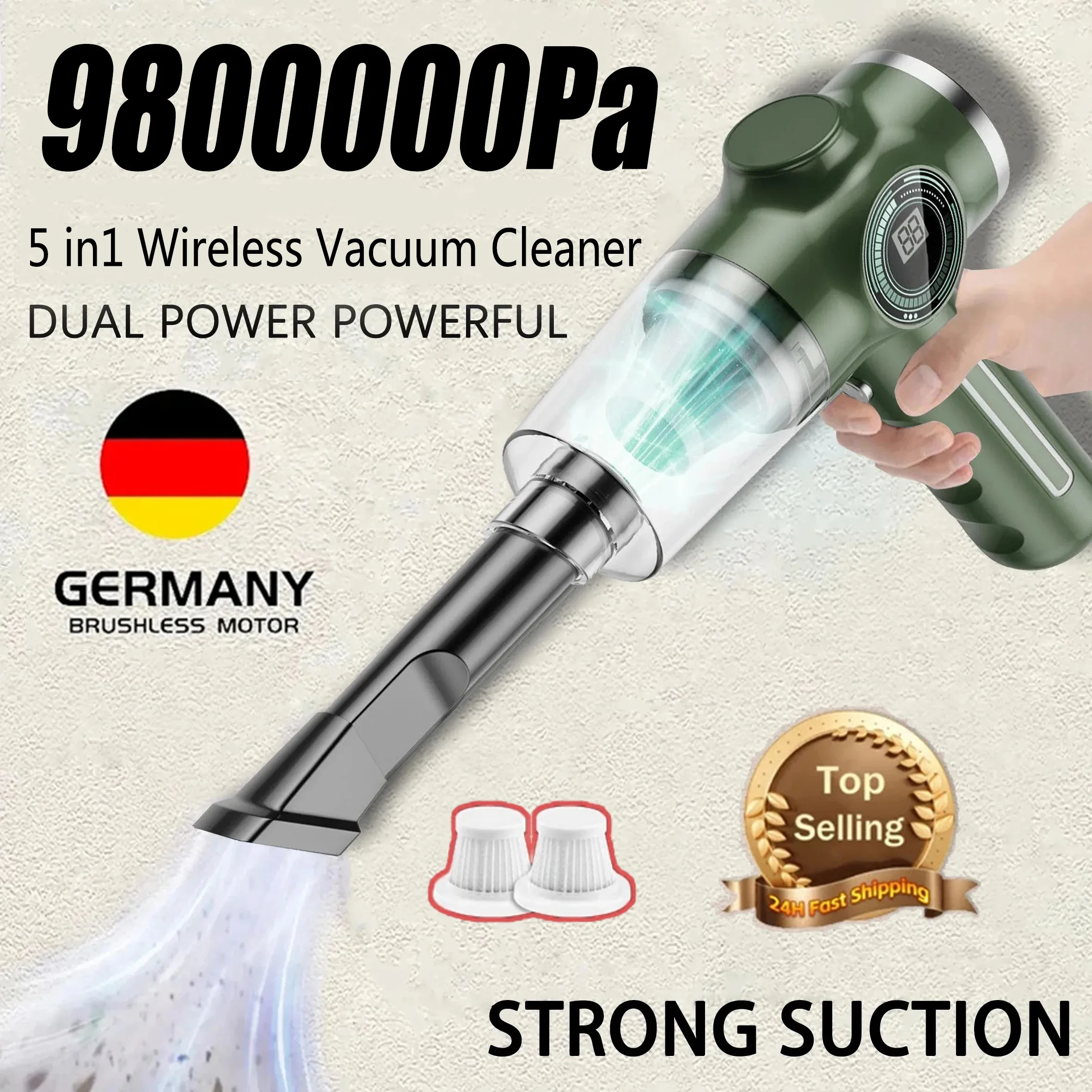 9800000PA Wireless Car Vacuum Cleaner High Power Powerful Cleaning Dust Removal Multifunctional Wet And Dry Dual-Use Handheld