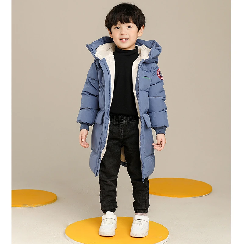 2-10 Years Autumn Winter Boys Jacket Solid Color Long Style Keep Warm Hooded Coat For Kids Children Birthday Present