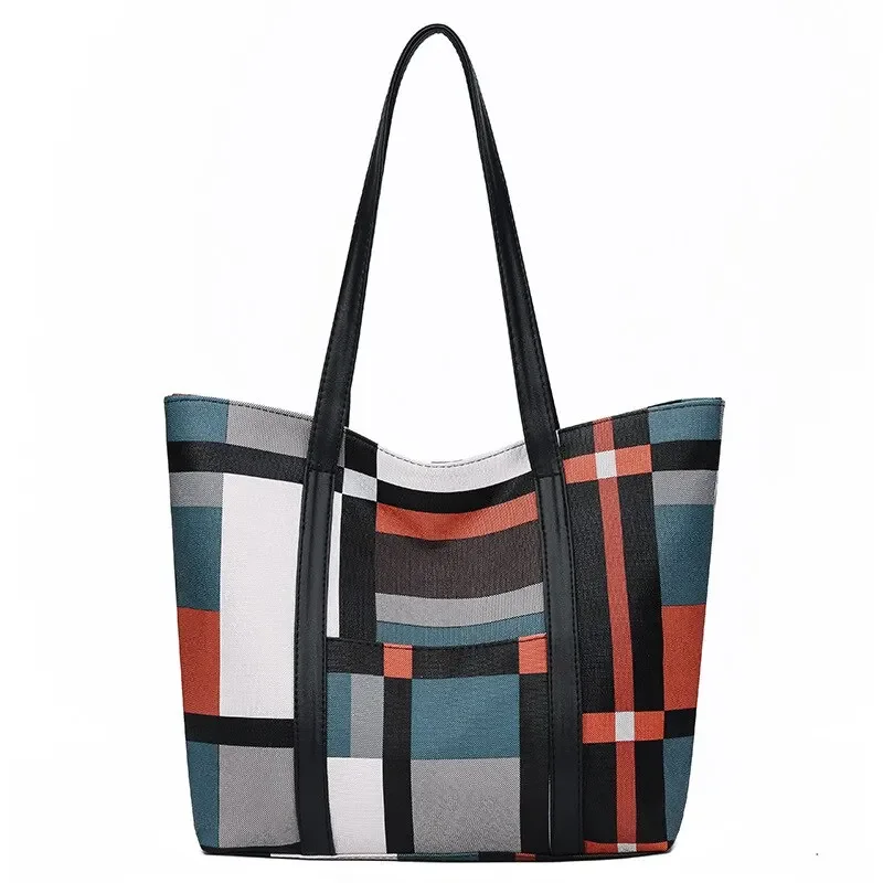 

Women Fashion Large Capacity Handbag Casual Retro Strip Shoulder Bag Shopping Totes Bags Solid Color Crossbody Bag