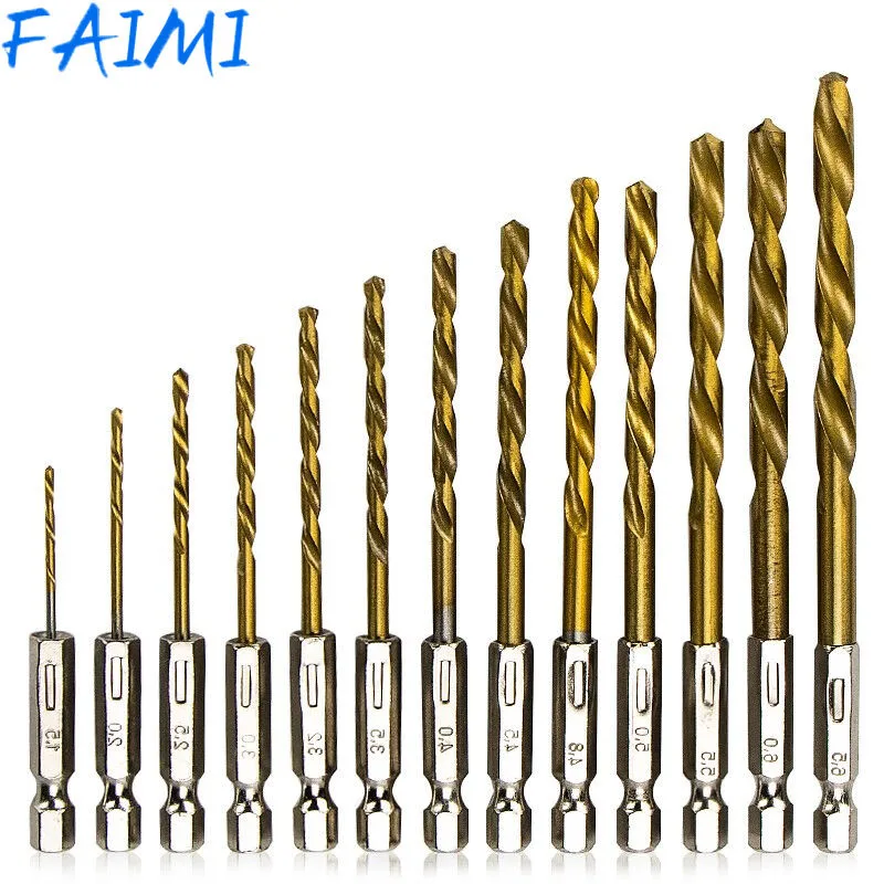 Jeu de forets en acier rapide HSS revêtus de titane, outils électriques à bois torsadés de qualité, manche hexagonal, coupe-métal et plastique, 13