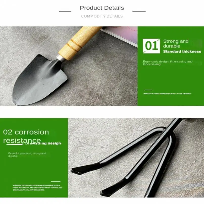 3pcs Garden Shovel Rake Potting เครื่องมือมินิไม้ Handle เหล็ก Spade สวนเครื่องมือมัลติฟังก์ชั่ดอกไม้พืชบอนไซชุดเครื่องมือ