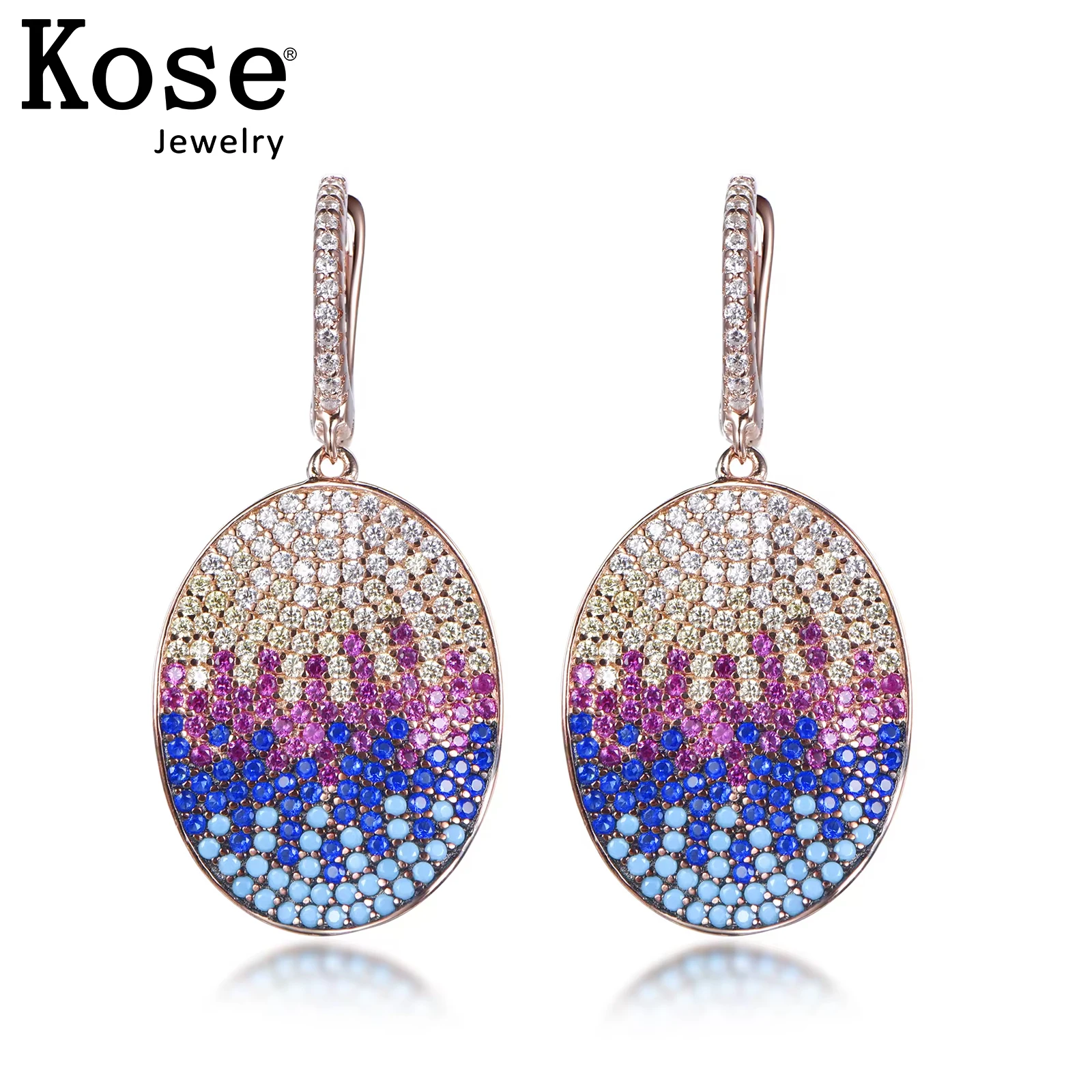 

KOSE 925 Sterling Silver Rainbow Sparkle CZ Diamond Turquoise Amethyst Earrings Women's Luxury Wholesale Fine Jewelry Earrings