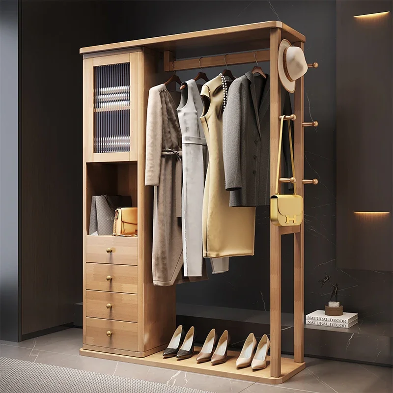 

Coat rack, full-length mirror, floor-to-ceiling full-body mirror, integrated solid wood hanger, bedroom