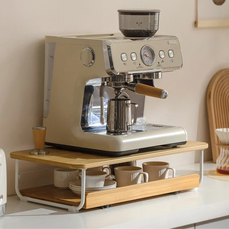 

Настольный сервант из углеродистой стали и бамбука, прочный шкаф для хранения чашек, выдвижной органайзер для стойки, полка для капсул для кофемашины