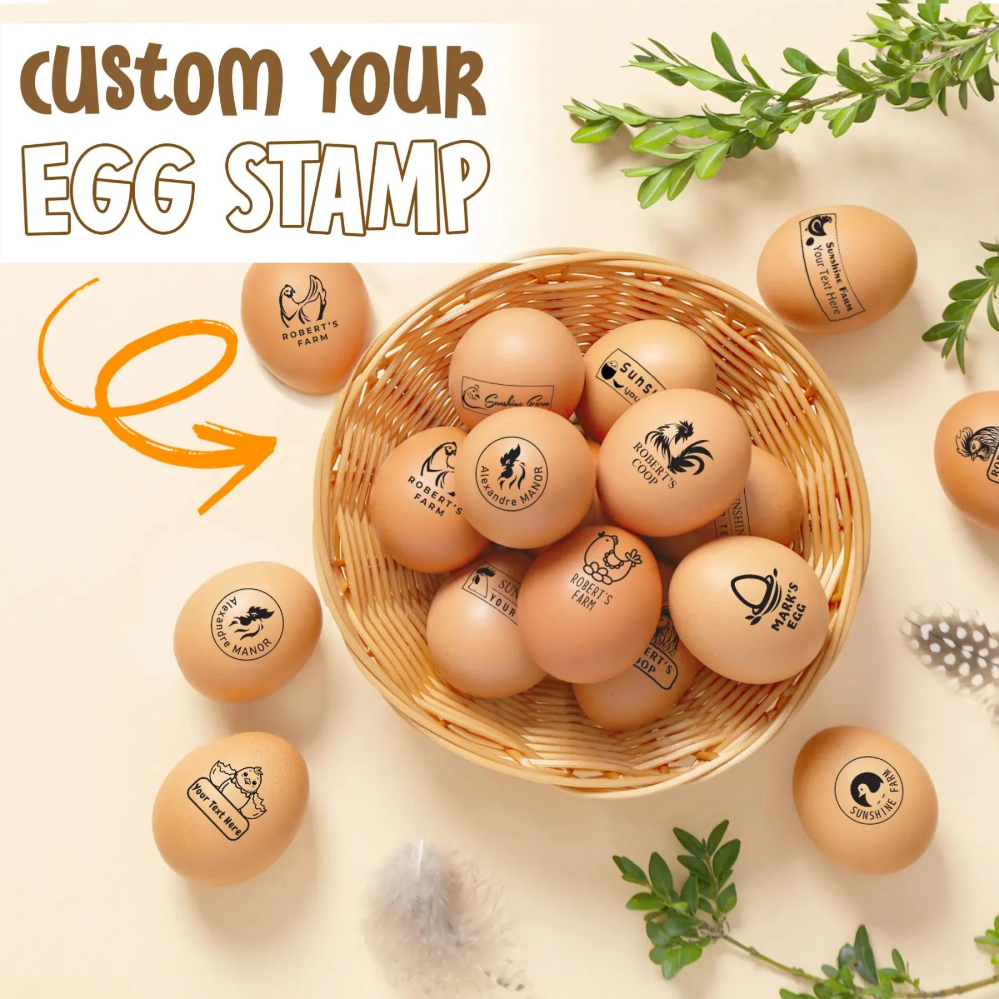 

Custom Egg Stamp For Seal Farm DIY Logo Free Customization Mini Egg Stamper Personalized Clear Labels With Optional Design