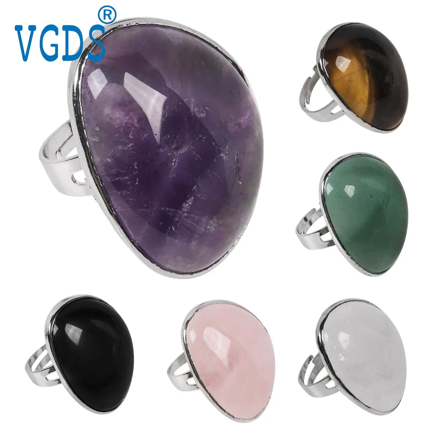 

VGDS Natural Crystal Amethyst Rose Quart Irregular Gemstone Rings For Men Women Handicrafts Fashion Classic Lovers Jewelry Gifts