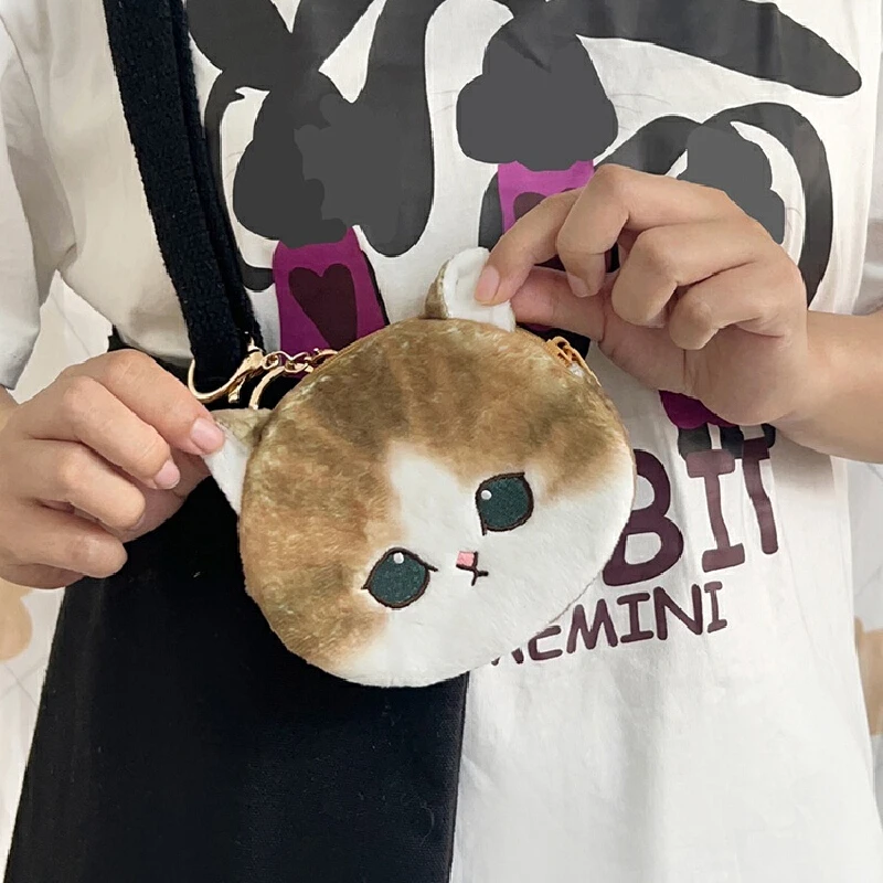 Genuine Mofusand Face Shaped Coin Purse Shark Cat Bag Hanging Accessories Keychain Plush Toy Cartoon Bag Girls' Gift