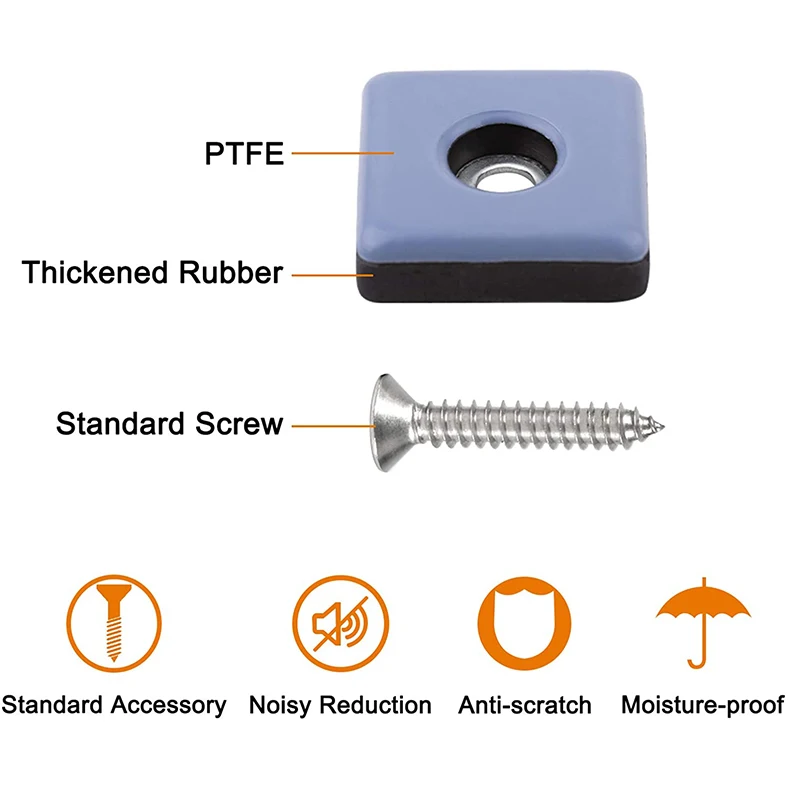 A04I 24Pcs Furniture Sliders 30mm Furniture Leg Protectors with Screws Square Chair Leg Protectors Furniture Glide Pads image 3