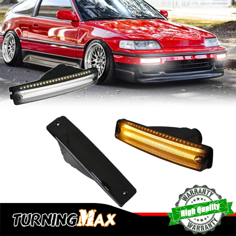 Switchback Amber LED Car Front Bumper Turn Signal Lights w/ White DRL Driving/Parking Lights For Honda CR-X CRX 1990 1991 12V