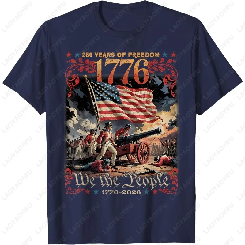 250 عاما من الحرية ريترو الولايات المتحدة الأمريكية العلم منذ 1776 2026 يوم الاستقلال التي شيرت الاتجاه الكلاسيكي الحنين تيز الرجال النساء ملابس علوية من القطن #2