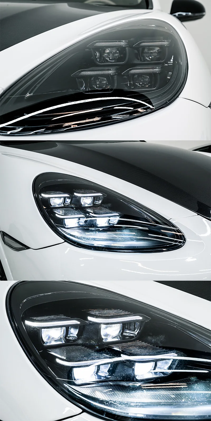 

Подходит для 11-14 Porsche Cayenne 958.1. Модифицированные и модернизированные матричные фары 9Y0.2, неразрушающая установка.