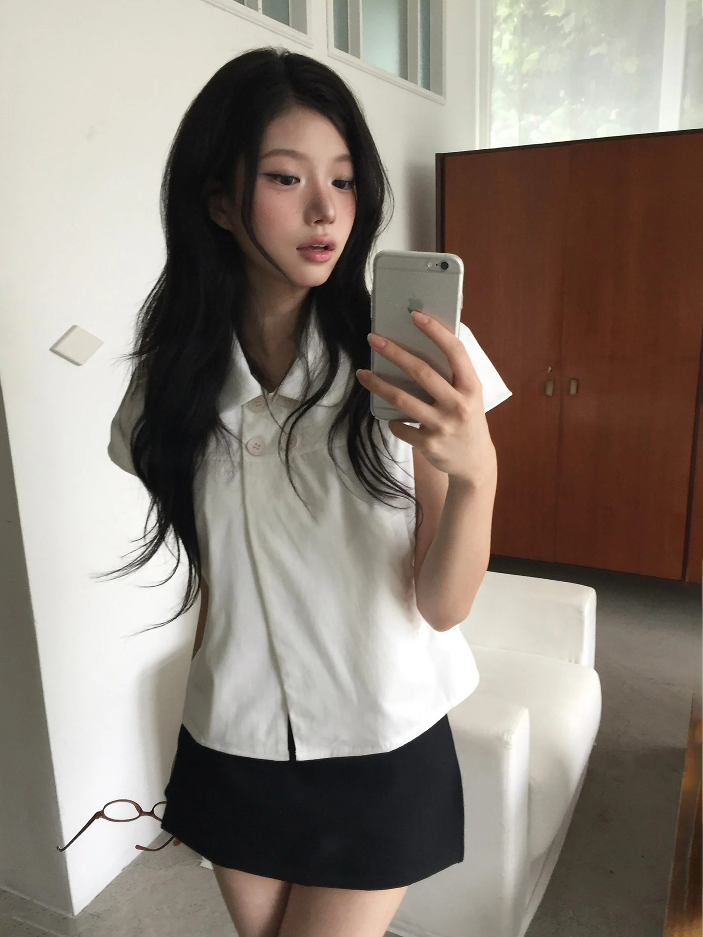 

Шикарная повседневная рубашка с коротким рукавом, винтажный воротник-стойка, корейский стиль, хлопок, женский топ, приятный для кожи, дышащий