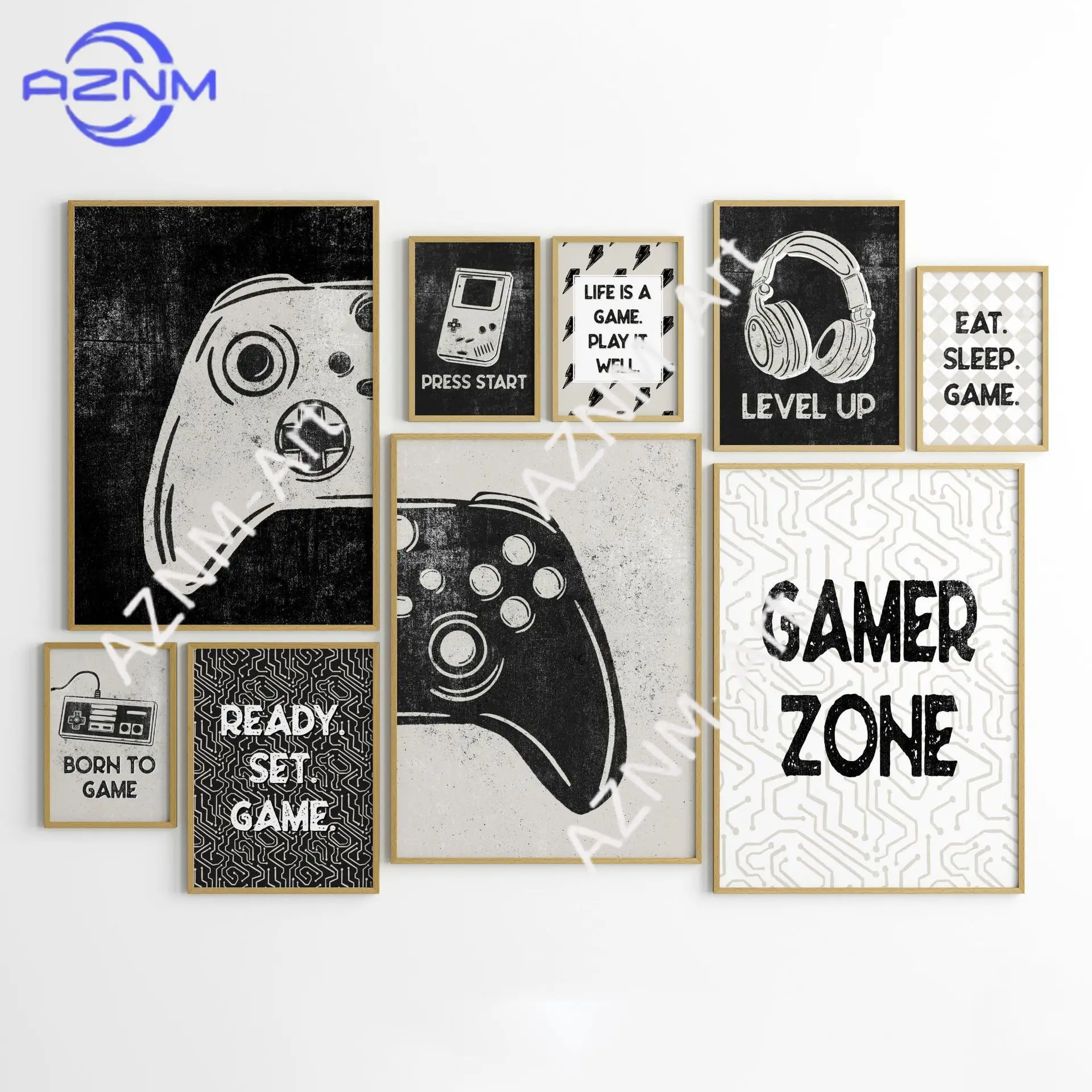 1PC ，Black-and-white game console headset game console e-sports room game room bedroom poster canvas decor picture frameless